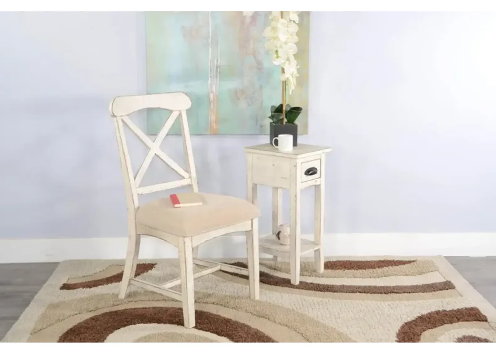 Sunny Designs Marina White Sand Dining Chair with Cushioned Seat