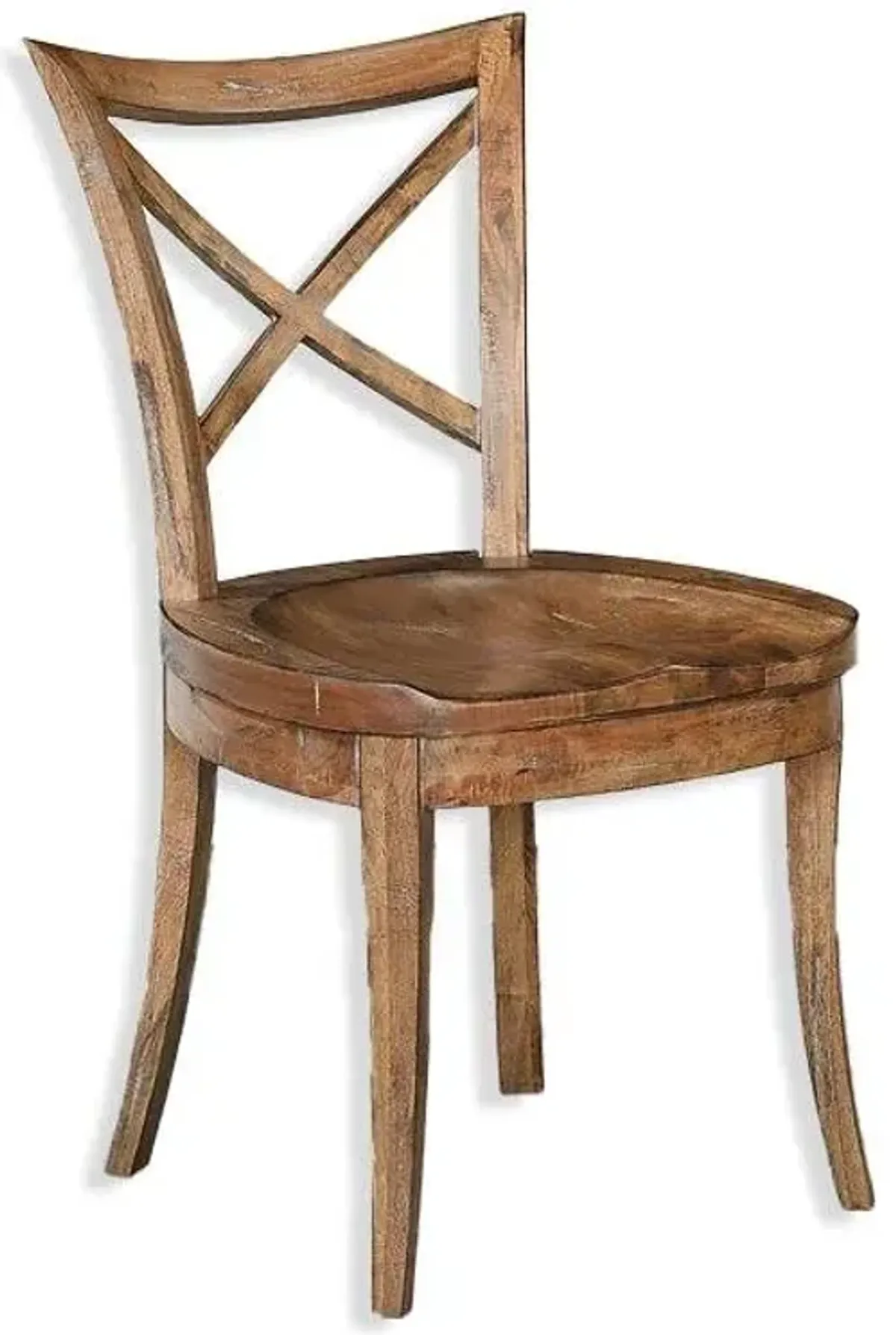 Noble Furniture Salon X-Back Side Dining Chair in An Antique White/Rustic Pecan Seat