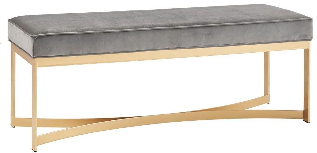 MARTHA STEWART GREY SECOR UPHOLSTERED ACCENT BENCH WITH METAL BASE