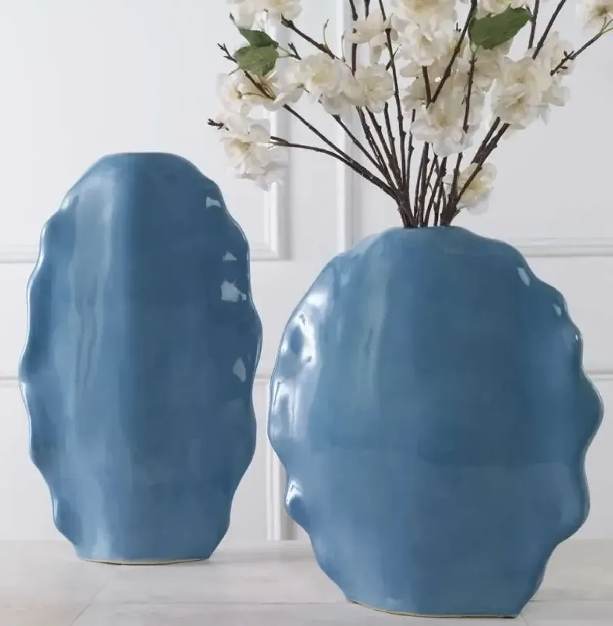 Uttermost Ruffled Feathers 2-Piece Blue Vase Set