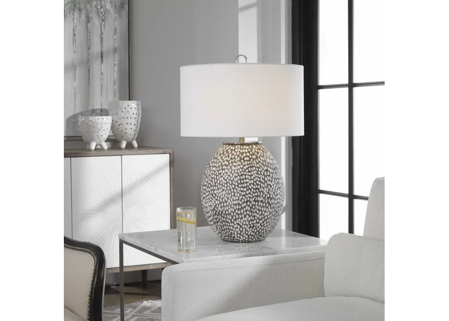 CYPRIEN RUSTIC GRAY/CRACKLED GLOSS WHITE TABLE LAMP