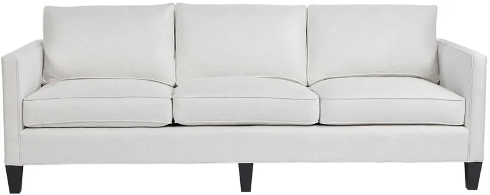 Universal Harrison Modern Sofa Body in Carolina Ivory Pillows in Juno Black & Paxton Classic Onyx Leg Finish Standard Uniblend Seat Cushion Cores