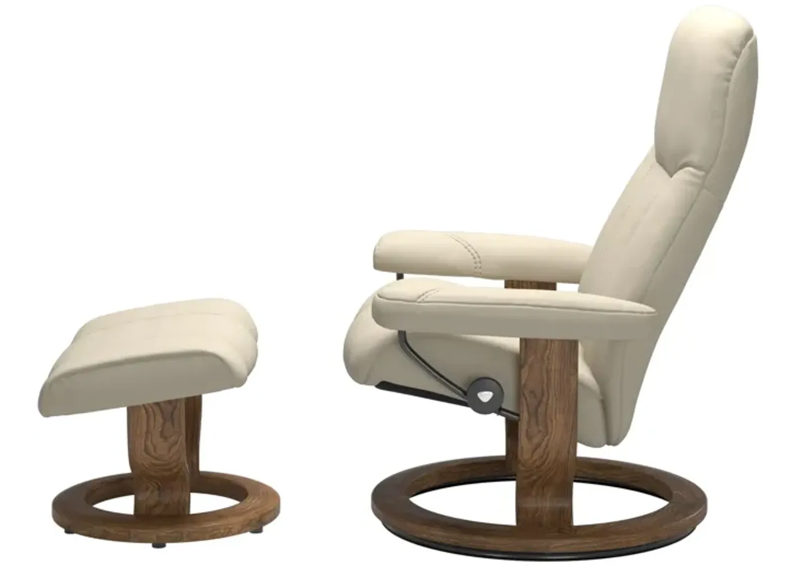 Stressless Consul Small Classic Chair & Ottoman in Batick Cream with Teak Finish