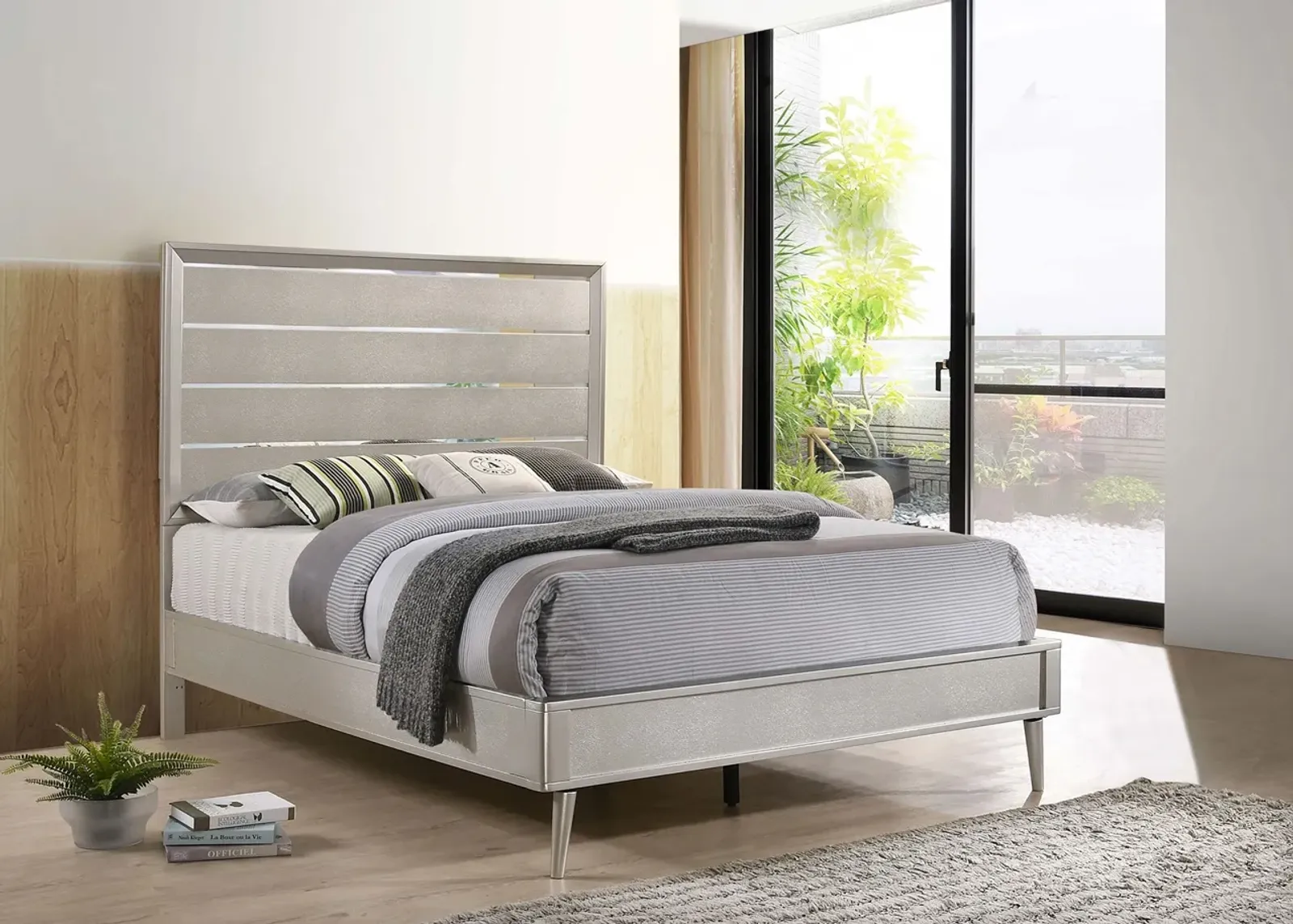 RAMON EASTERN KING BED METALLIC STERLING