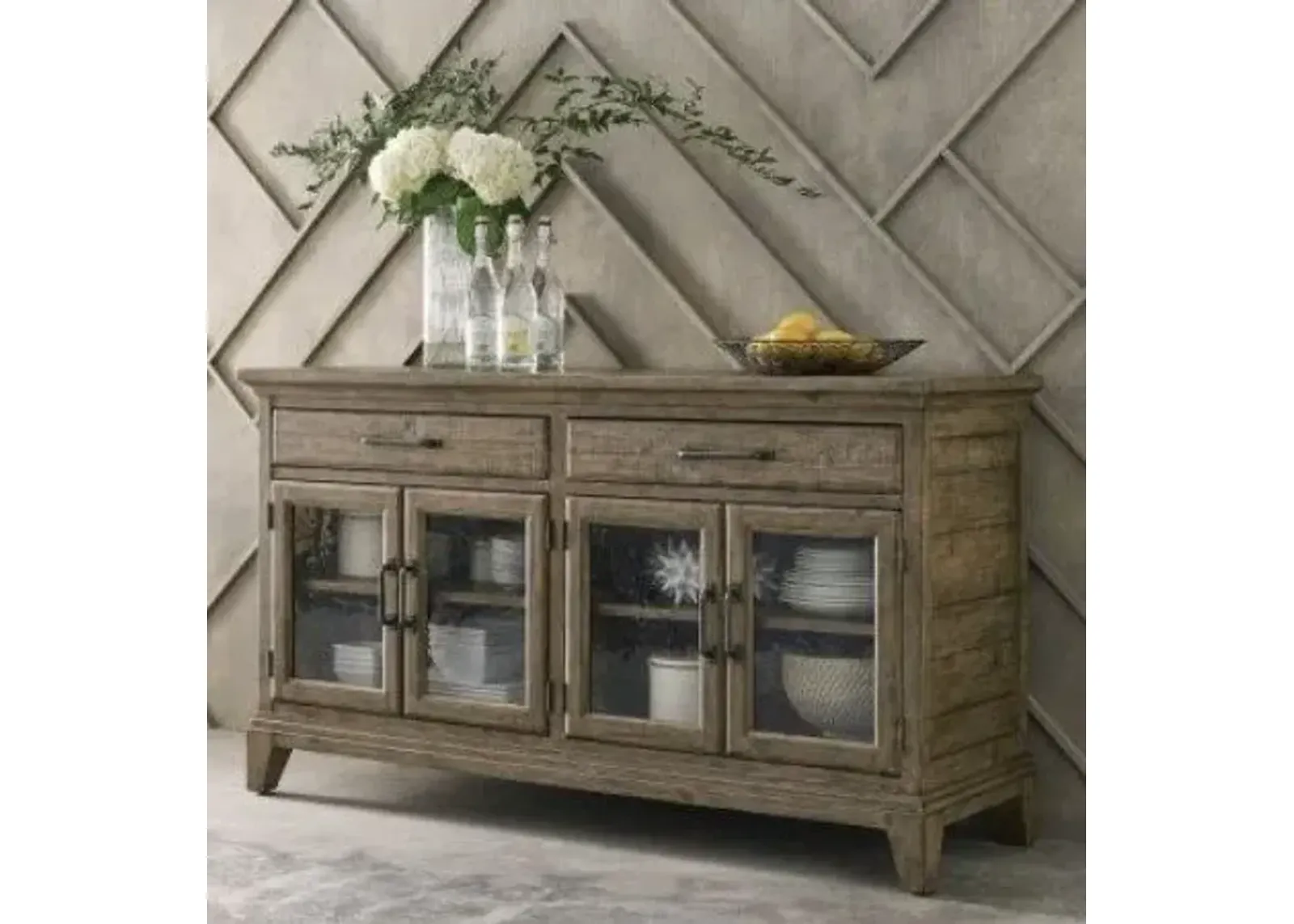 Kincaid Countryside Charm Distressed Wood Credenza with Glass Doors