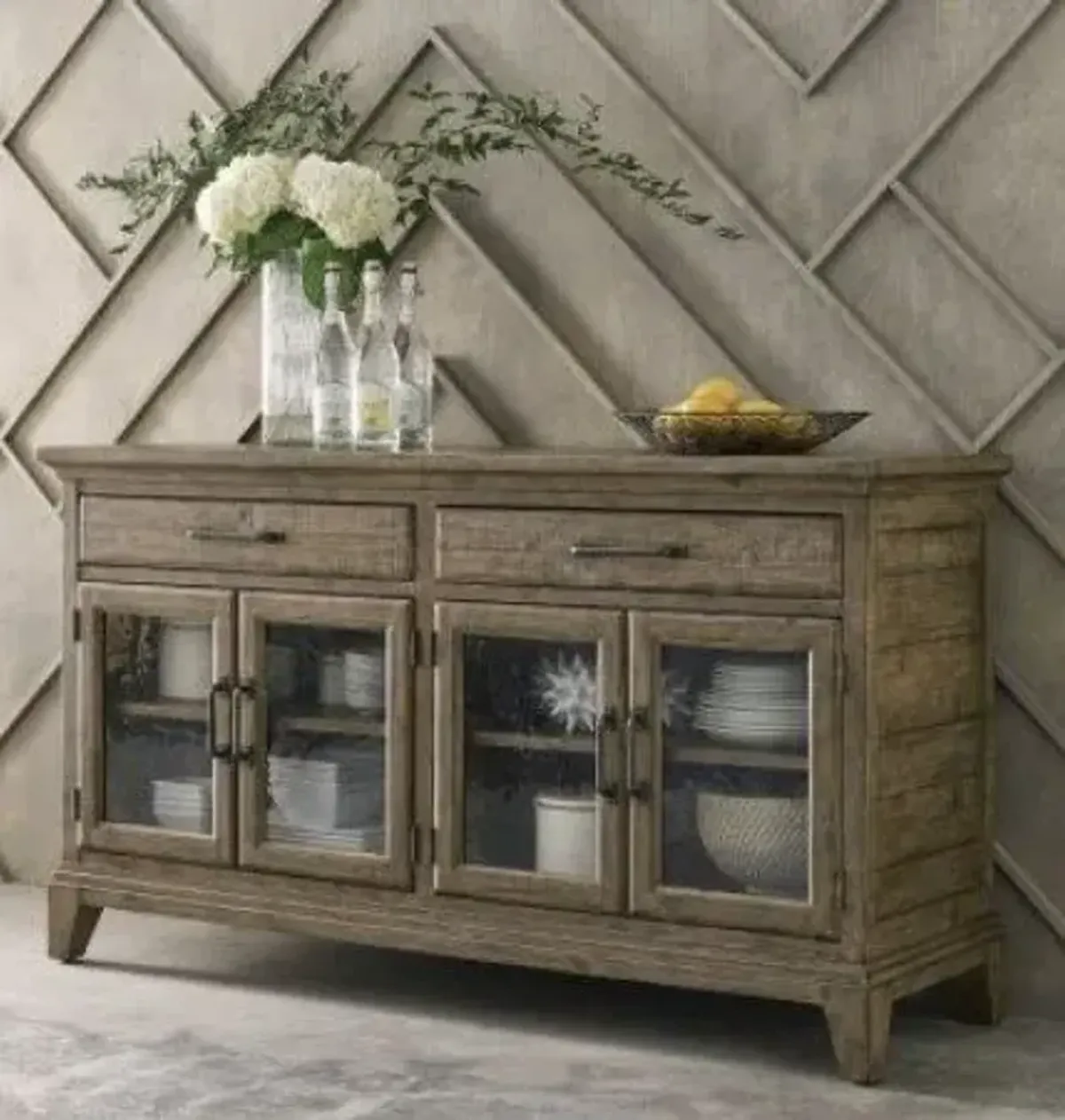 Kincaid Countryside Charm Distressed Wood Credenza with Glass Doors