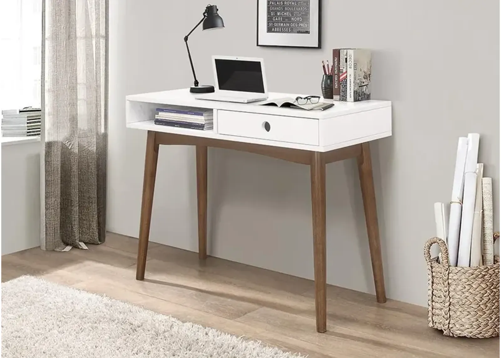 BRADENTON WRITING DESK WHITE/WALNUT BRADENTON DESK