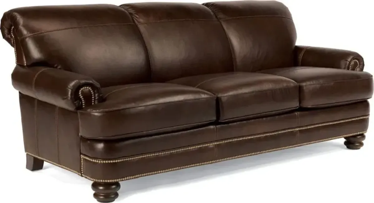 Flexsteel Bay Bridge Brown Traditional Leather Sofa