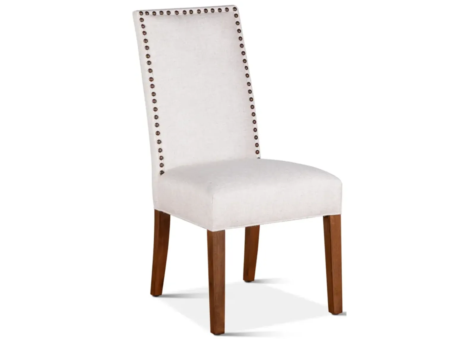 White Linen Fabric Upholstered Dining Chair with Nailhead Trim