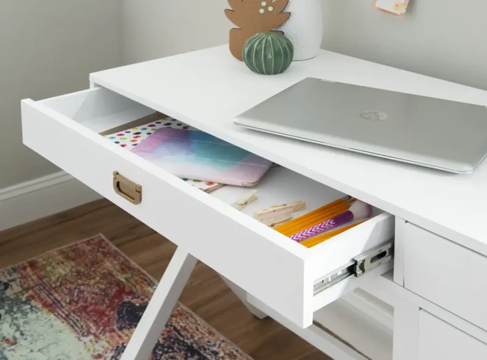 Linon Peggy Side Storage Desk White