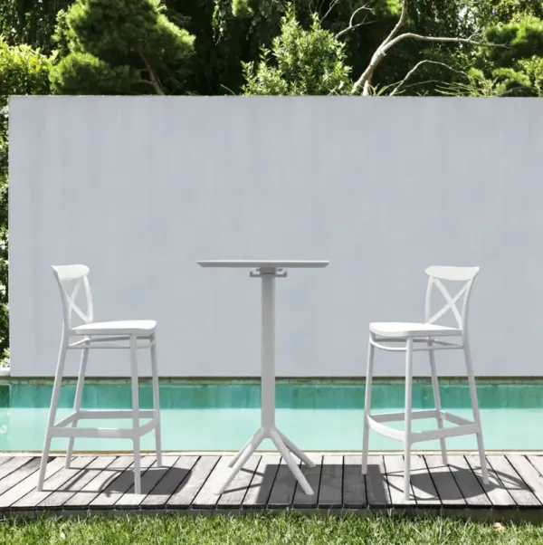 Compamia Sky Cross Square Bar Set with 2 Barstools White