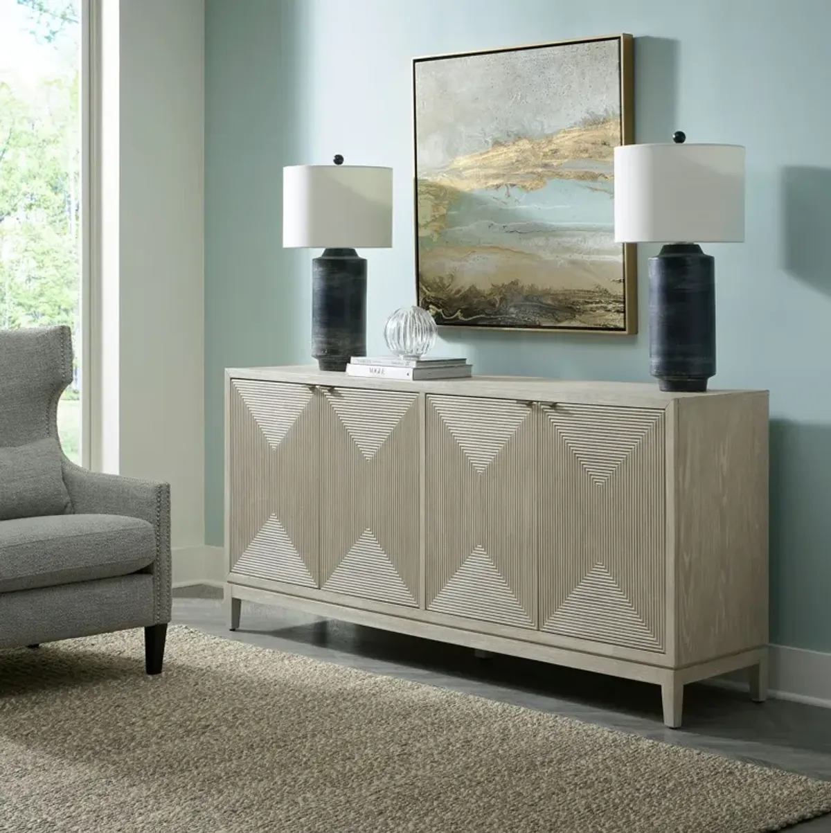 Liberty Furniture Kinsley Silver Champagne/Washed Taupe Accent Cabinet