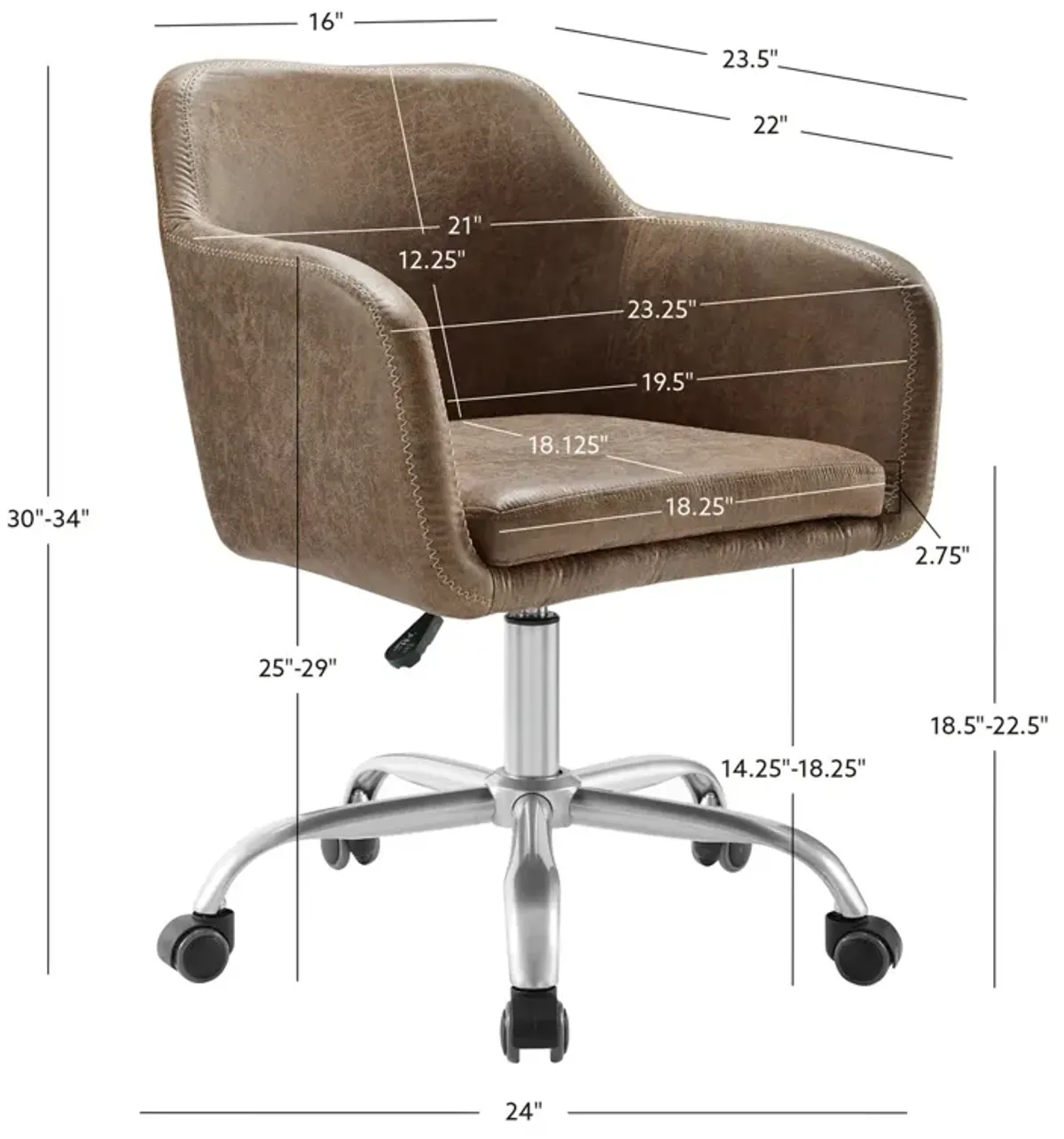 Linon Rylen Brown Home Office Desk Chair