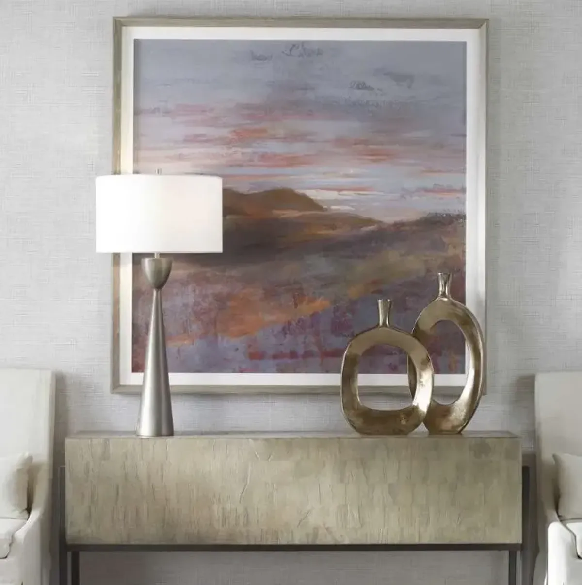 Uttermost Dawn On The Hills Dark Gray/Light Blue/Orange/White Framed Print Wall Art