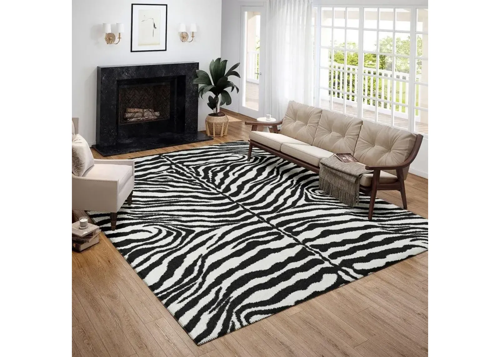 Dalyn Zebra Print Black & White Striped 5'X8' Area Rug