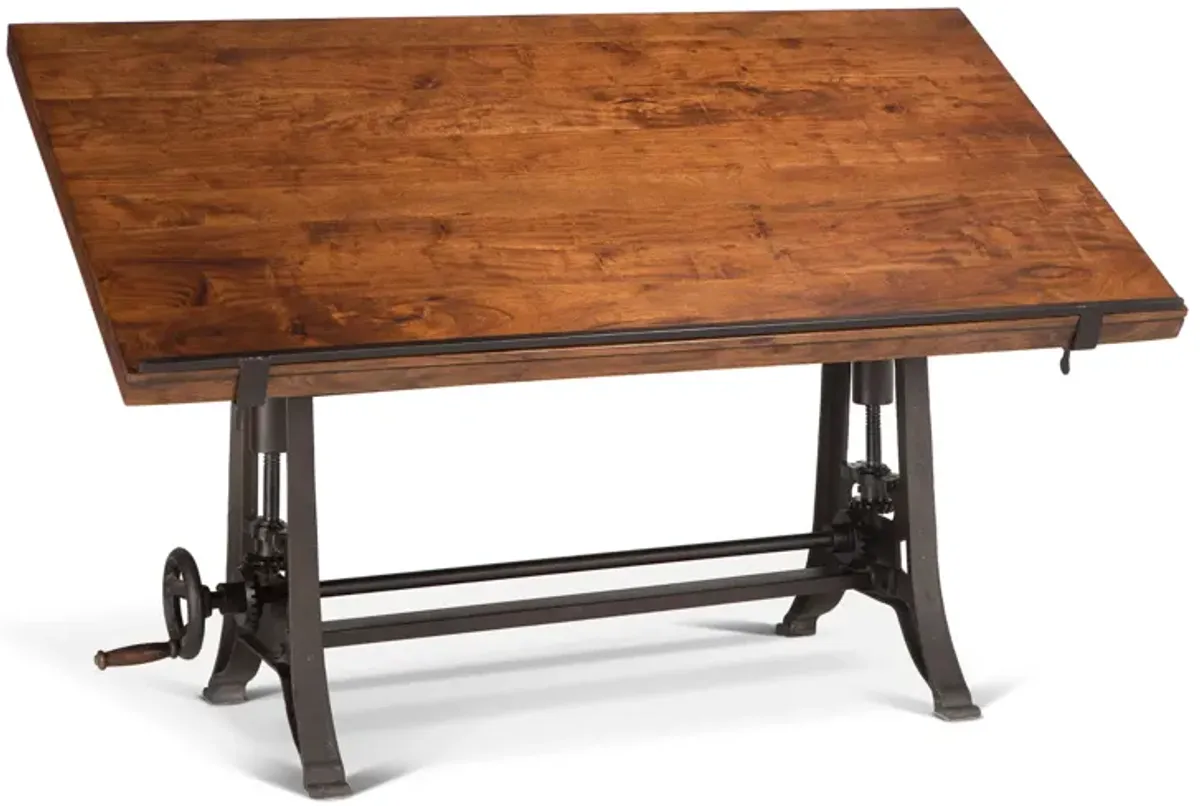 Home Trends Design Industrial Loft 62" Reclaimed Teak Wood Drafting Desk with Adjustable Crank