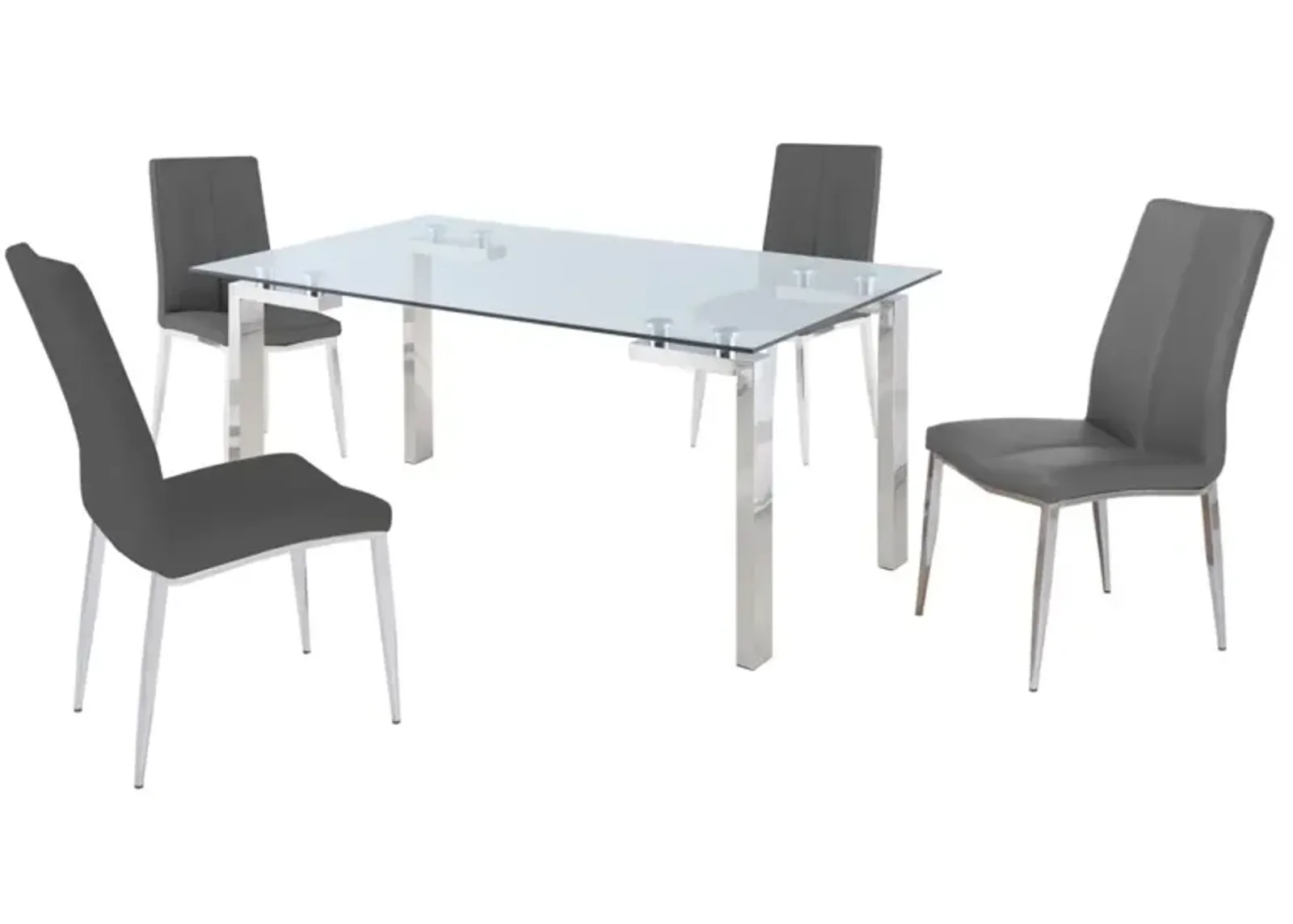 Chintaly Cristina Grey Contemporary Dining Set with Glass Table & Upholstered Chairs