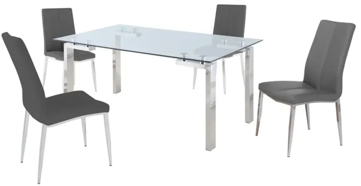 Chintaly Cristina Grey Contemporary Dining Set with Glass Table & Upholstered Chairs