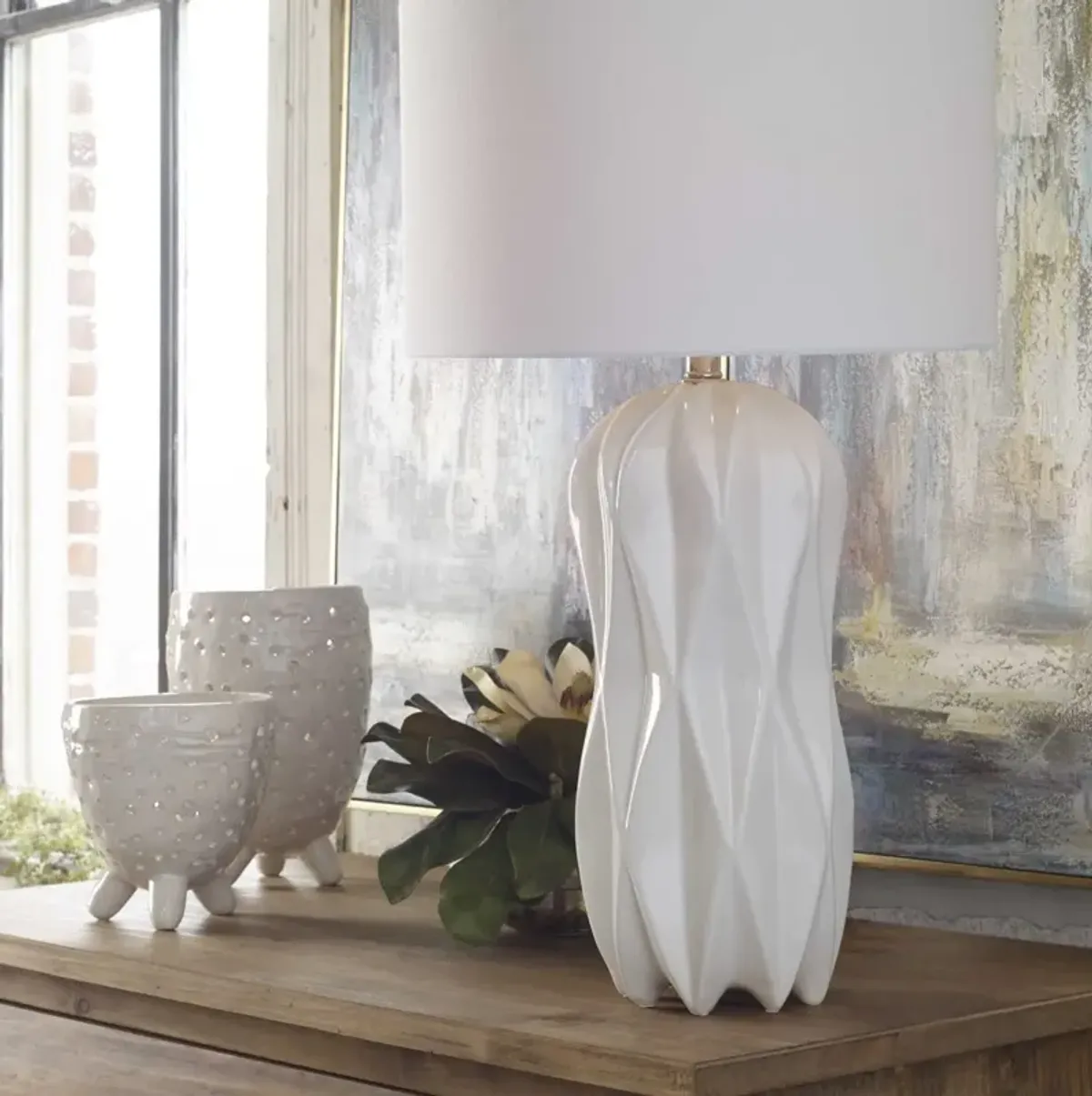 Uttermost Malena Glossy White Table Lamp