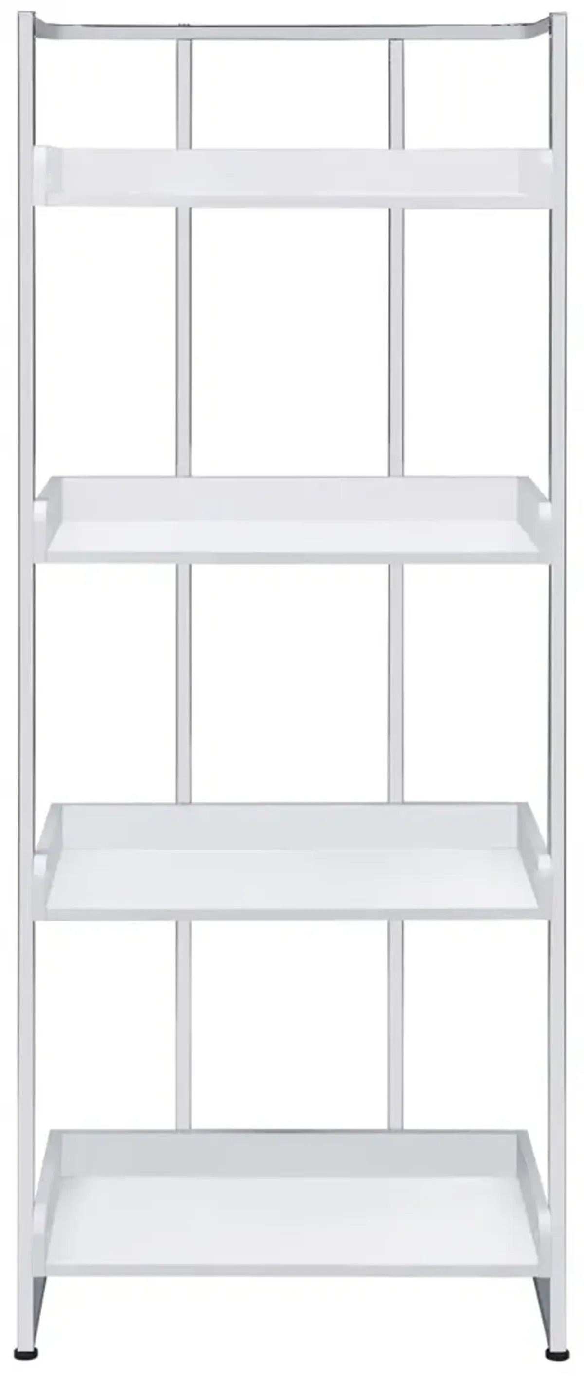 Coaster Ember 68 Inch 4-Shelf Bookshelf White High Gloss & Chrome