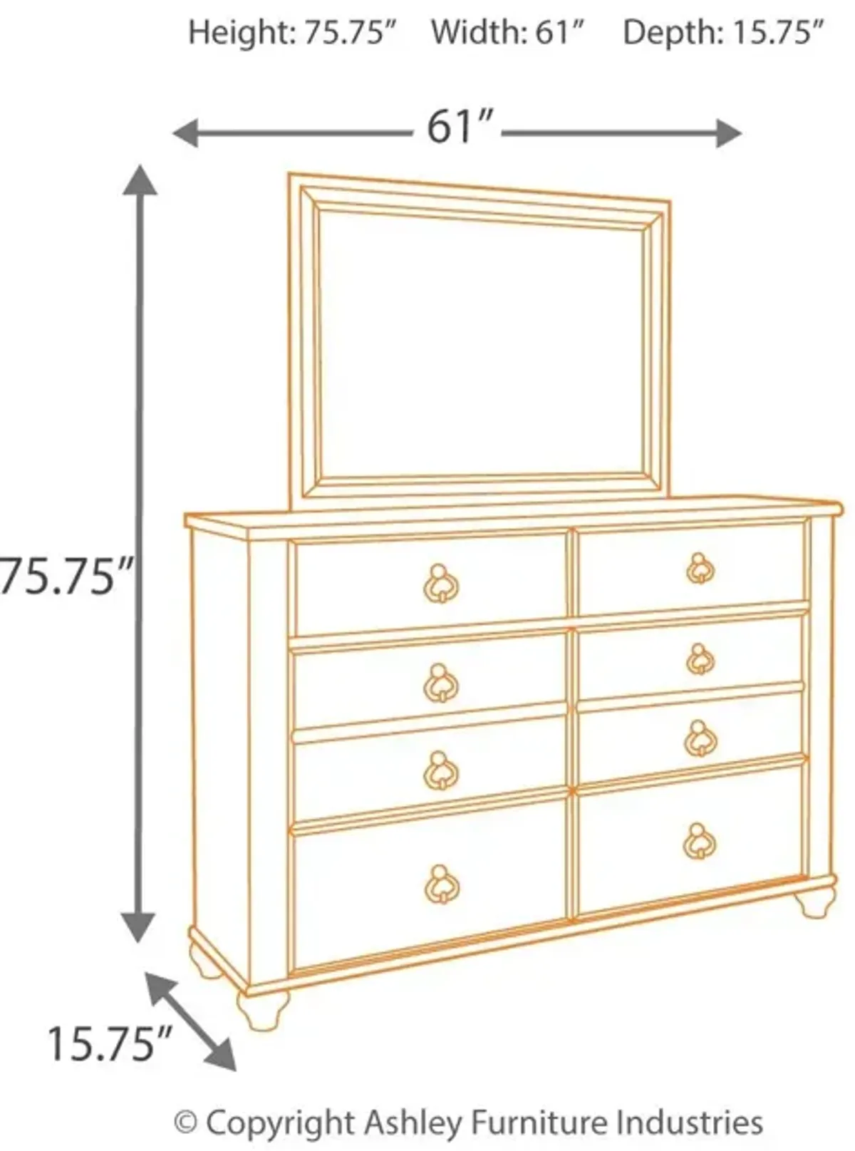 Ashley Willowton Dresser & Mirror 6-Drawer Whitewash