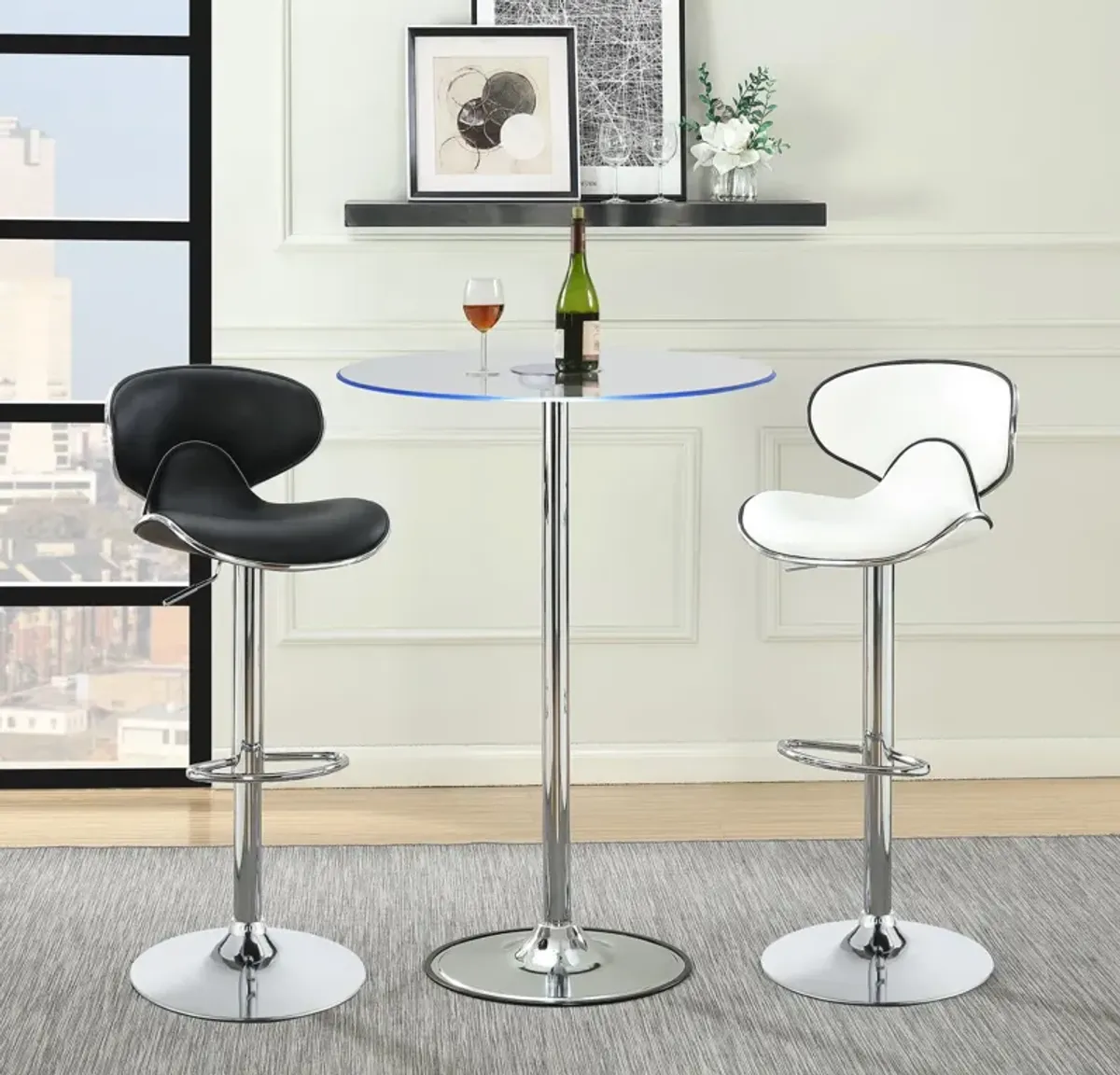 Coaster Thea Round 28 Inch Glass Top Led Bistro Bar Table Chrome