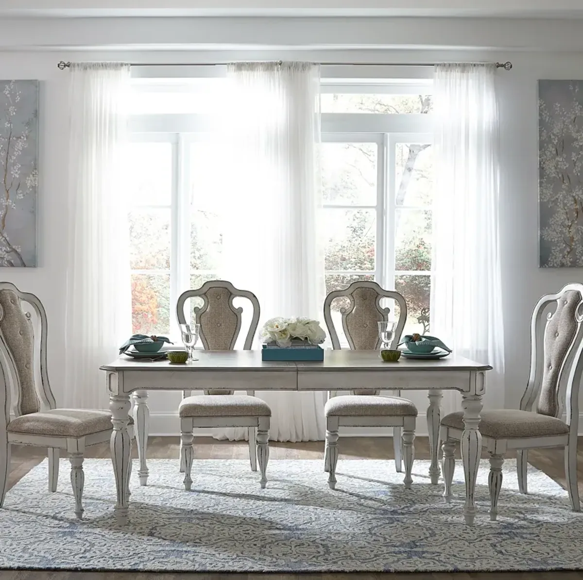 Liberty Furniture 5-Piece Antique White Weathered Bark Leg Dining Table Set Magnolia Manor