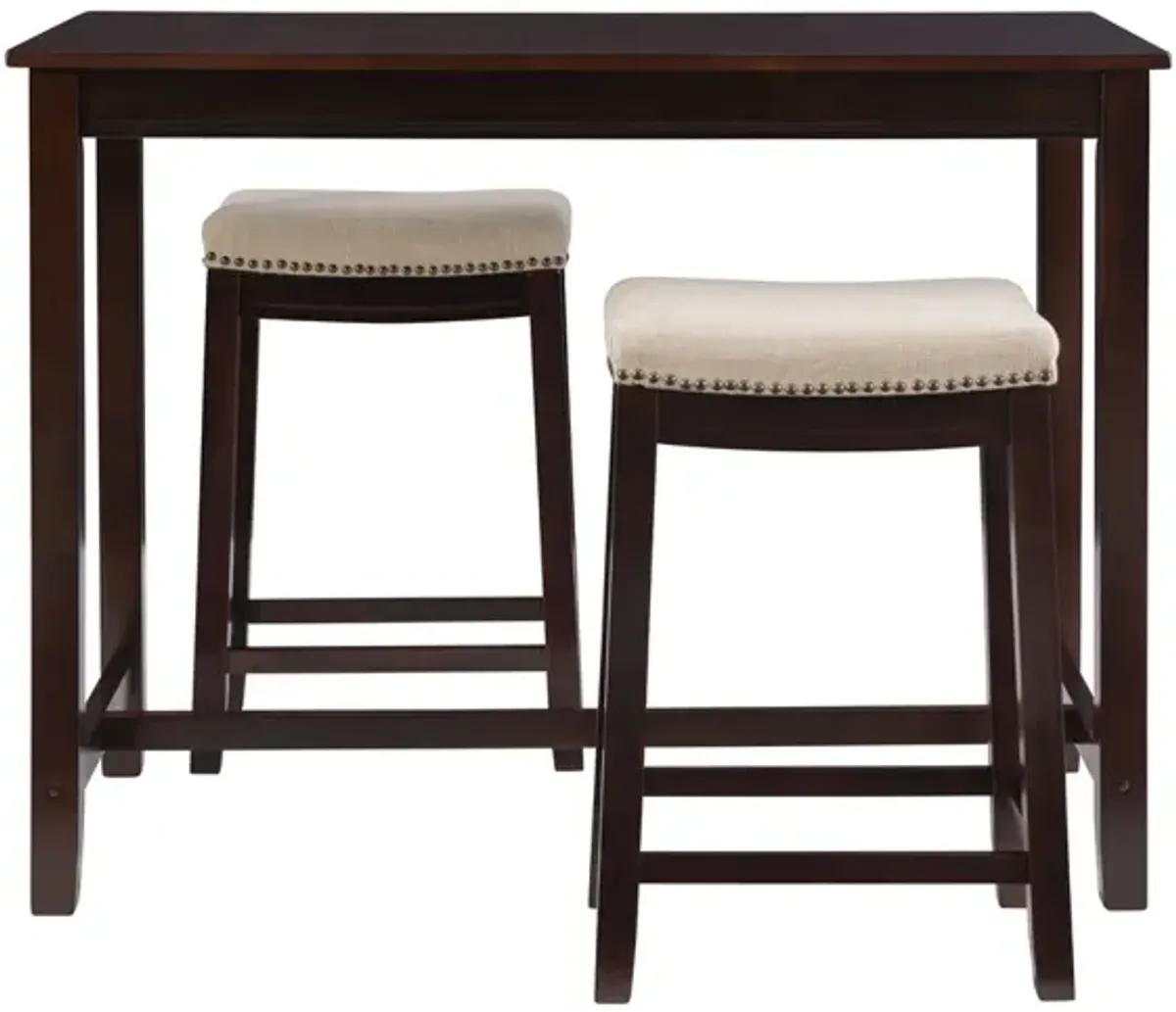 Linon Claridge 3-Piece Counter Set Walnut Linen