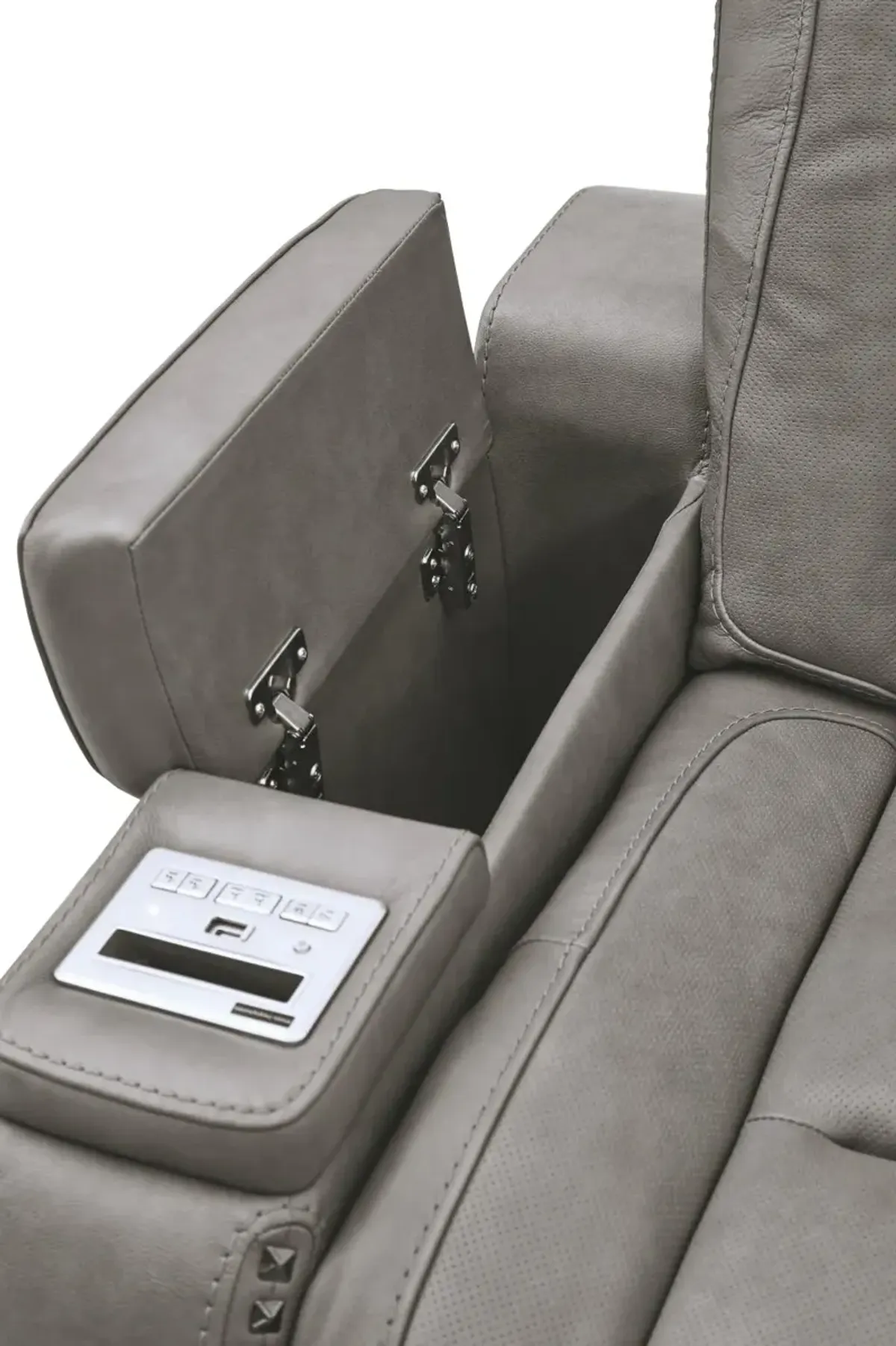 Ashley The Man-Den Gray Power Reclining Loveseat with Adjustable Headrest