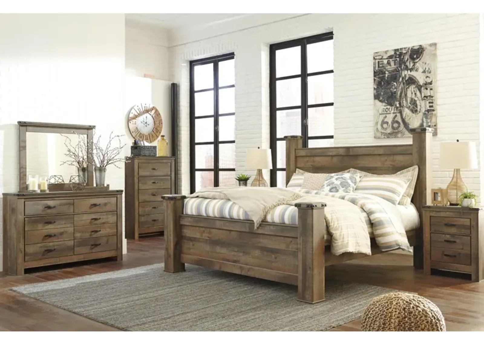 Ashley Trinell Rustic Brown King Poster Bed