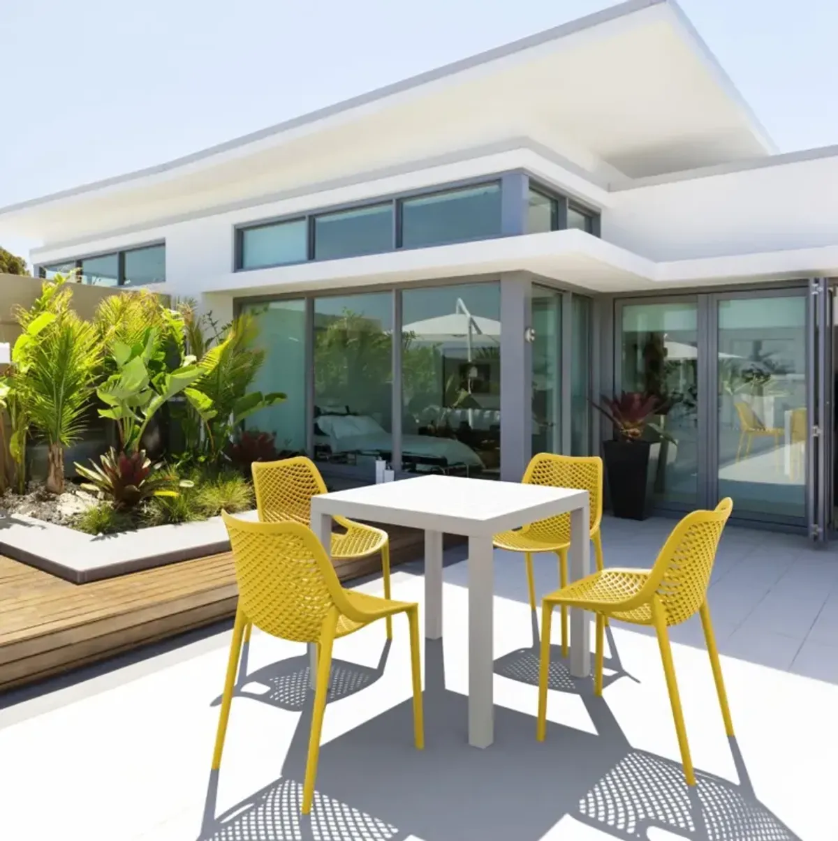 Compamia Air Mix Square Dining Set with White Table & 4 Yellow Chairs