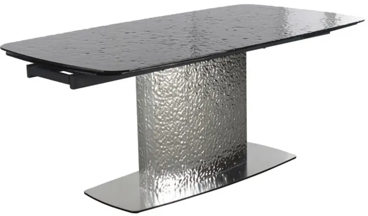 Chintaly Nora Contemporary Extendable Textured Glass Top Dining Table & Textured Steel Base