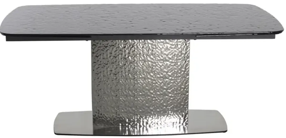 Chintaly Nora Contemporary Extendable Textured Glass Top Dining Table & Textured Steel Base