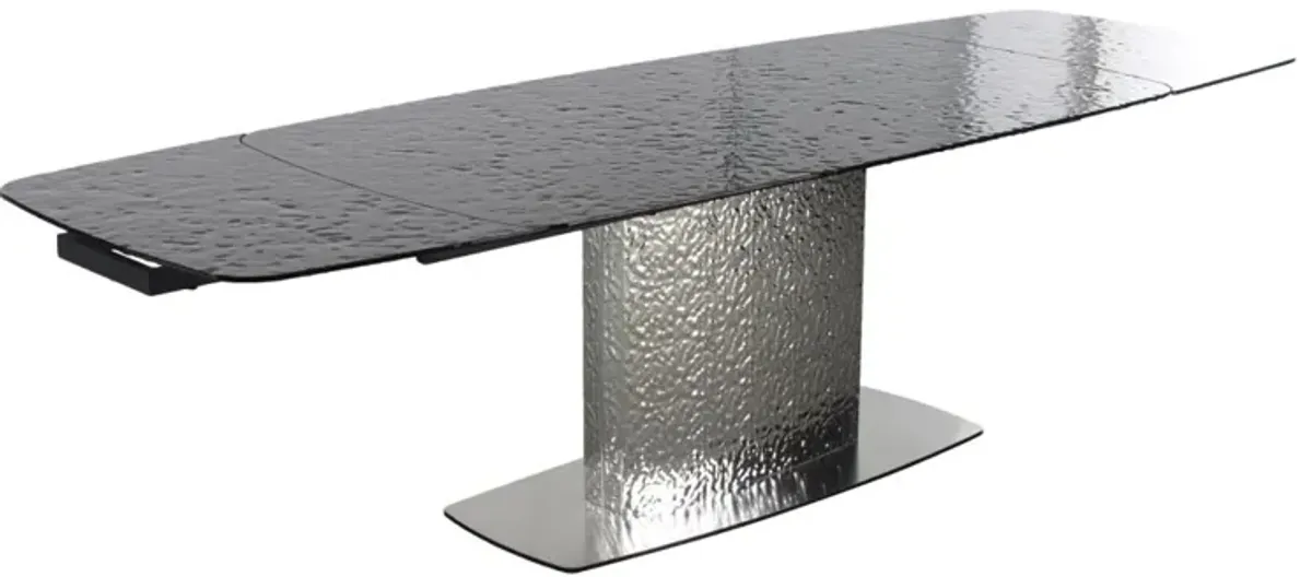 Chintaly Nora Contemporary Extendable Textured Glass Top Dining Table & Textured Steel Base