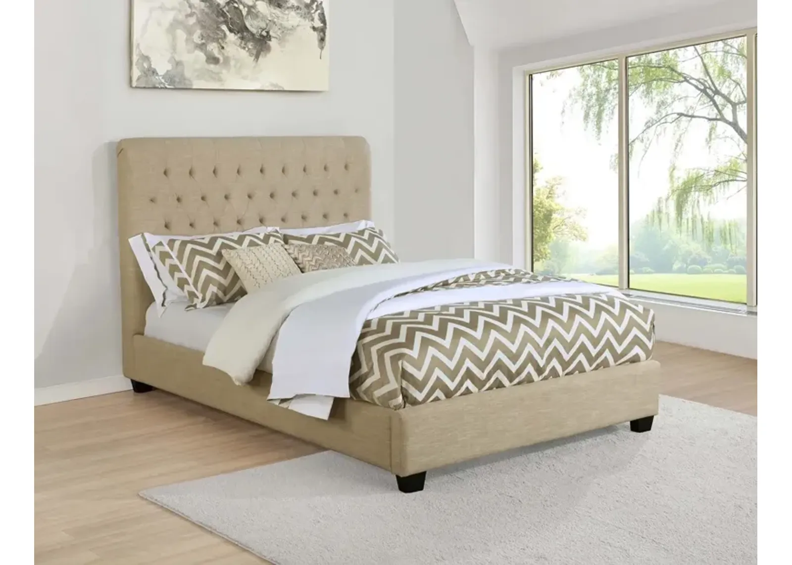 Coaster Chloe Upholstered California King Panel Bed Oatmeal