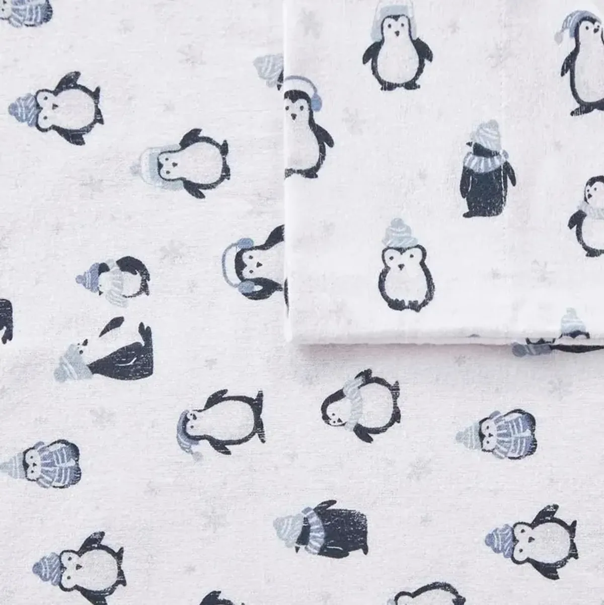 Olliix Intelligent Design Queen Blue Penguins Cozy Soft Cotton Novelty Print Flannel Sheet Set