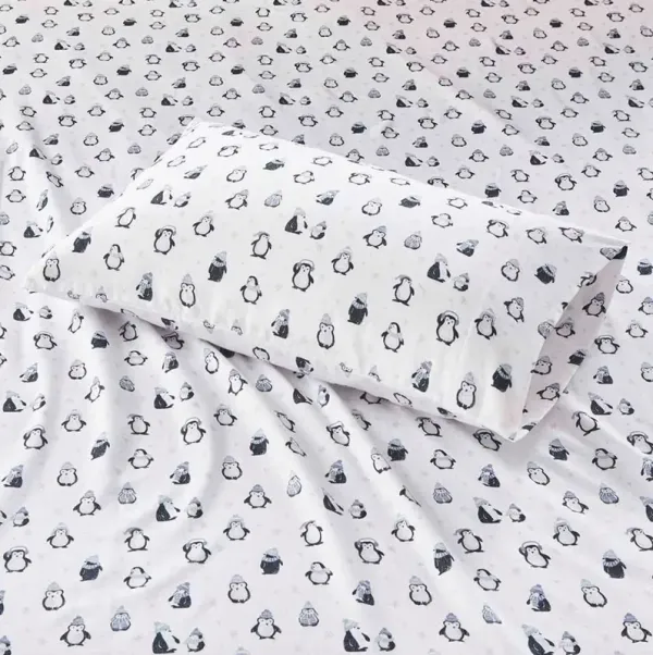 Olliix Intelligent Design Queen Blue Penguins Cozy Soft Cotton Novelty Print Flannel Sheet Set