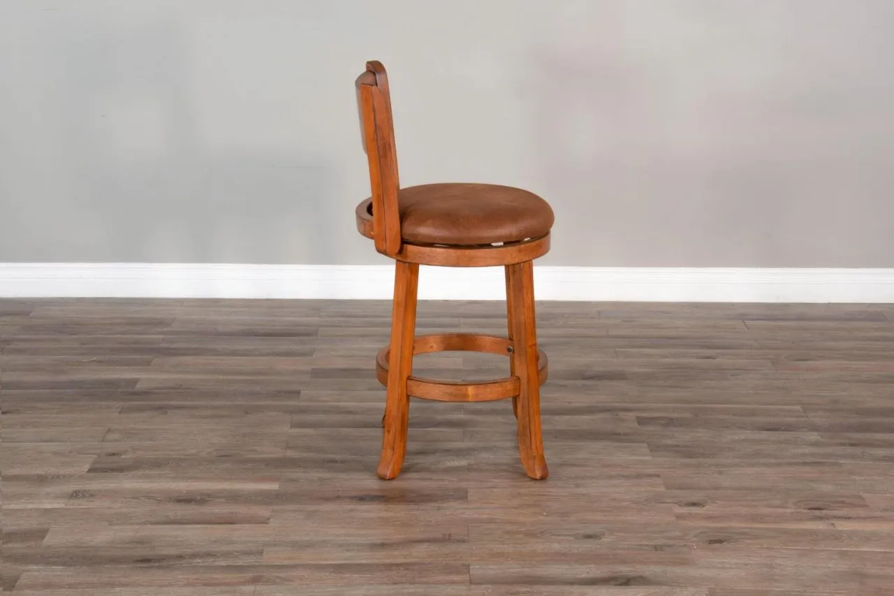 SEDONA RUSTIC OAK 24 INCH SWIVEL BAR COUNTER HEIGHT STOOL WITH CUSHIONED SEAT & BACK