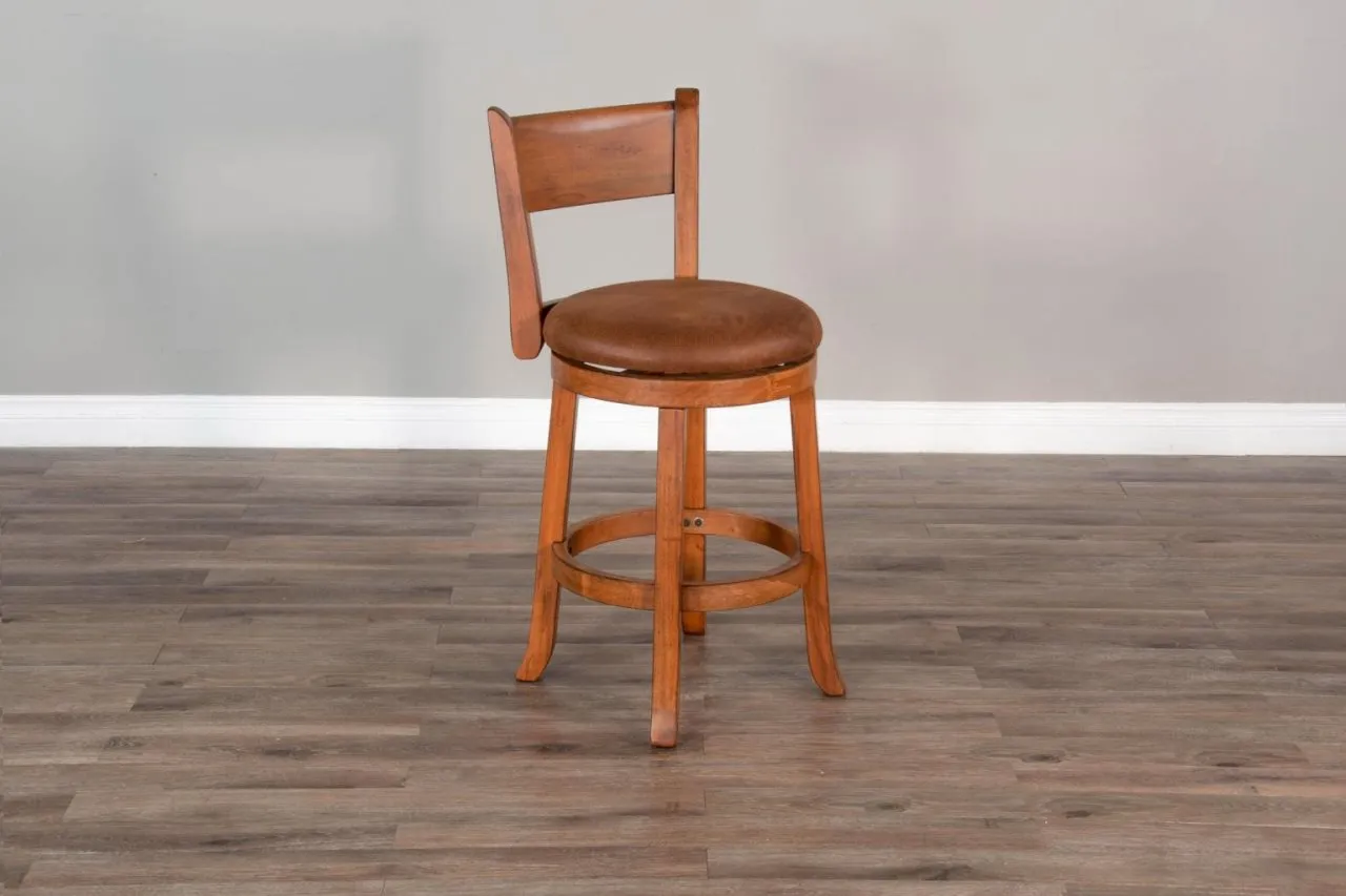 SEDONA RUSTIC OAK 24 INCH SWIVEL BAR COUNTER HEIGHT STOOL WITH CUSHIONED SEAT & BACK