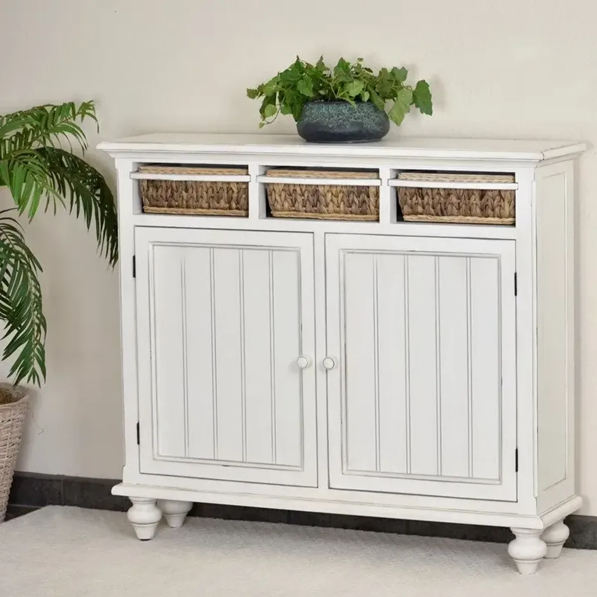 Seawinds Monaco Entry Cabinet with Baskets Blanc Finish