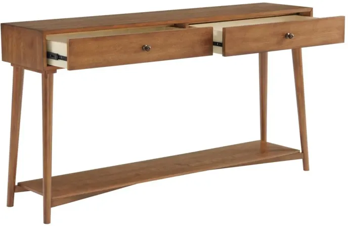 MID CENTURY MODERN 2-DRAWER SOFA CONSOLE TABLE IN CINNAMON