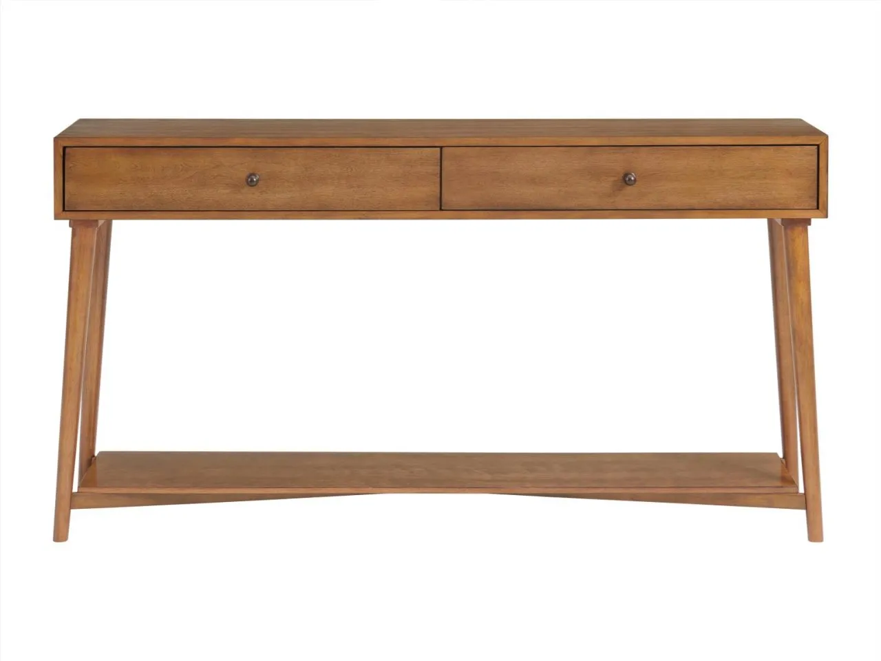 MID CENTURY MODERN 2-DRAWER SOFA CONSOLE TABLE IN CINNAMON