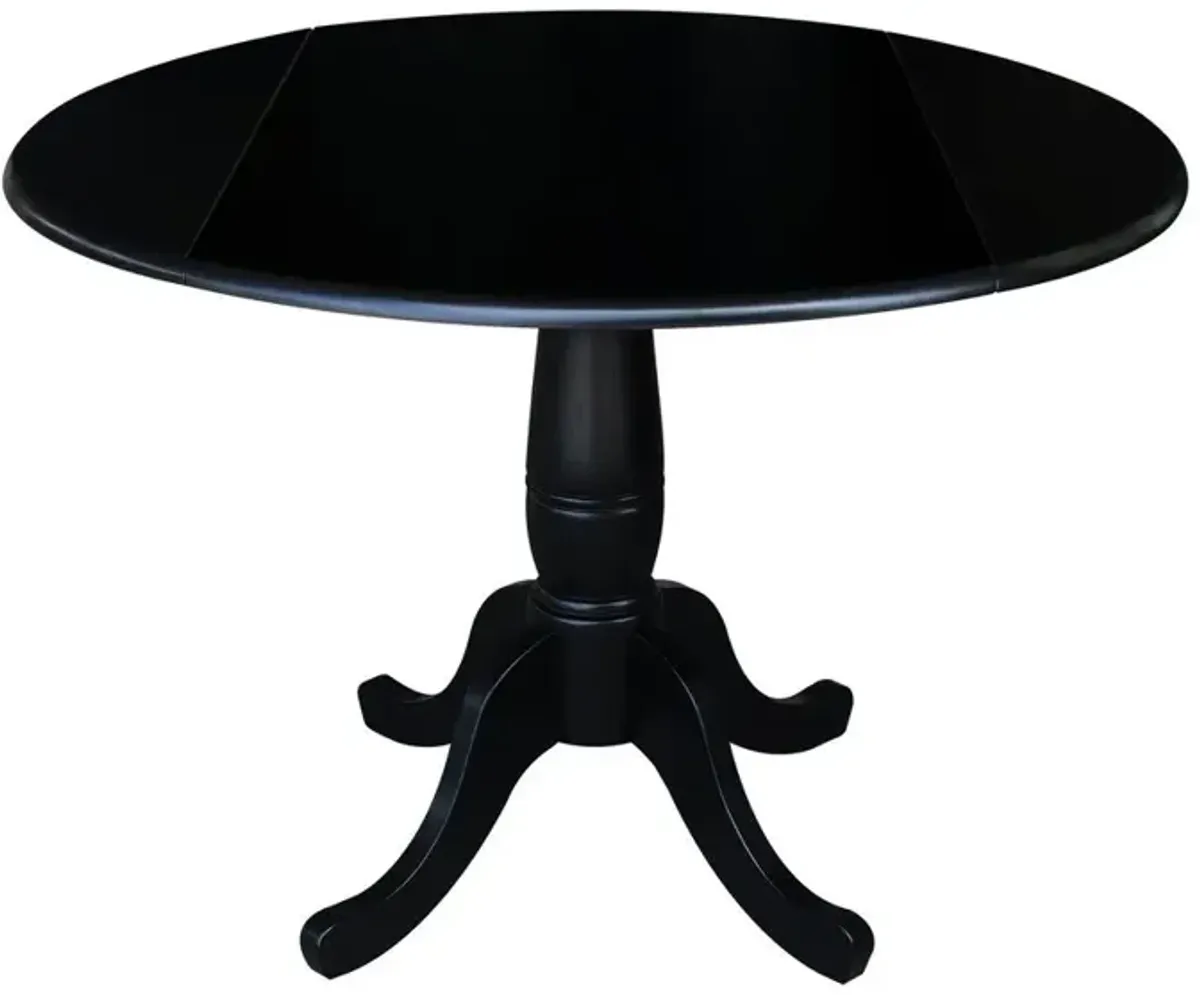 John Thomas Dining Essentials 42 Inch Drop Leaf Table Top with 30 Inch Traditional Pedestal Base in Black