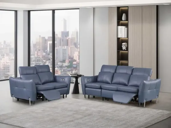 Chintaly Sacramento Blue Contemporary One-Touch Reclining Sofa
