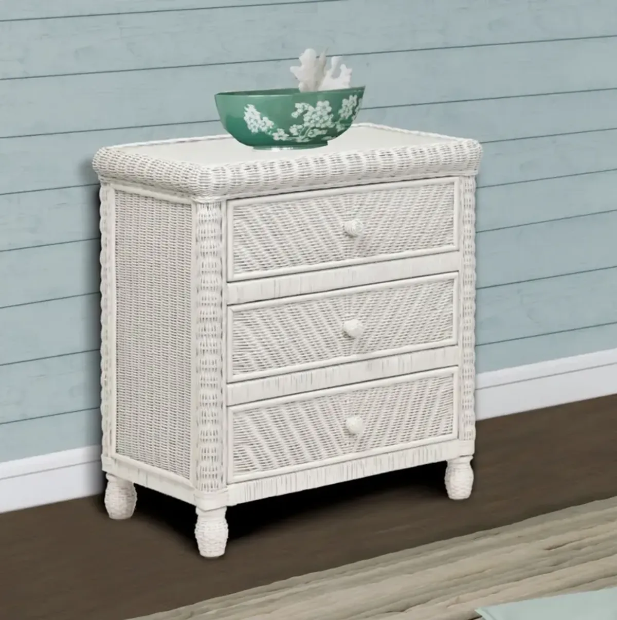 Santa Cruz 3-Drawer With Glass Top White Finish Chest