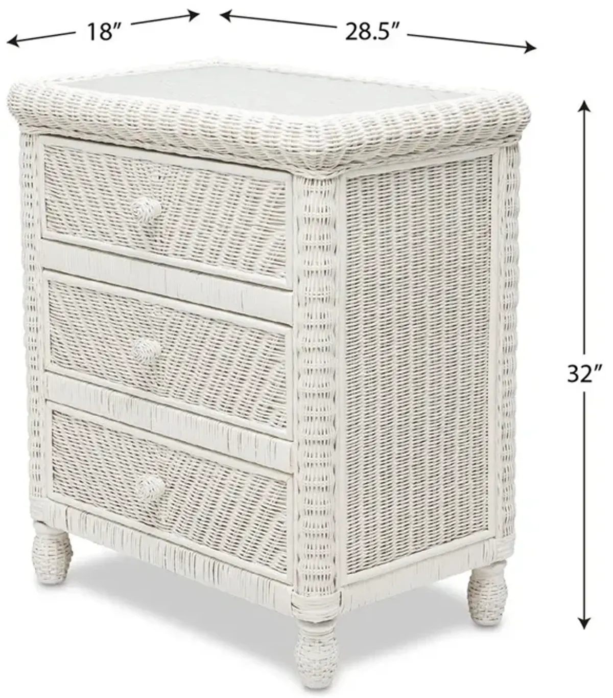 Santa Cruz 3-Drawer With Glass Top White Finish Chest