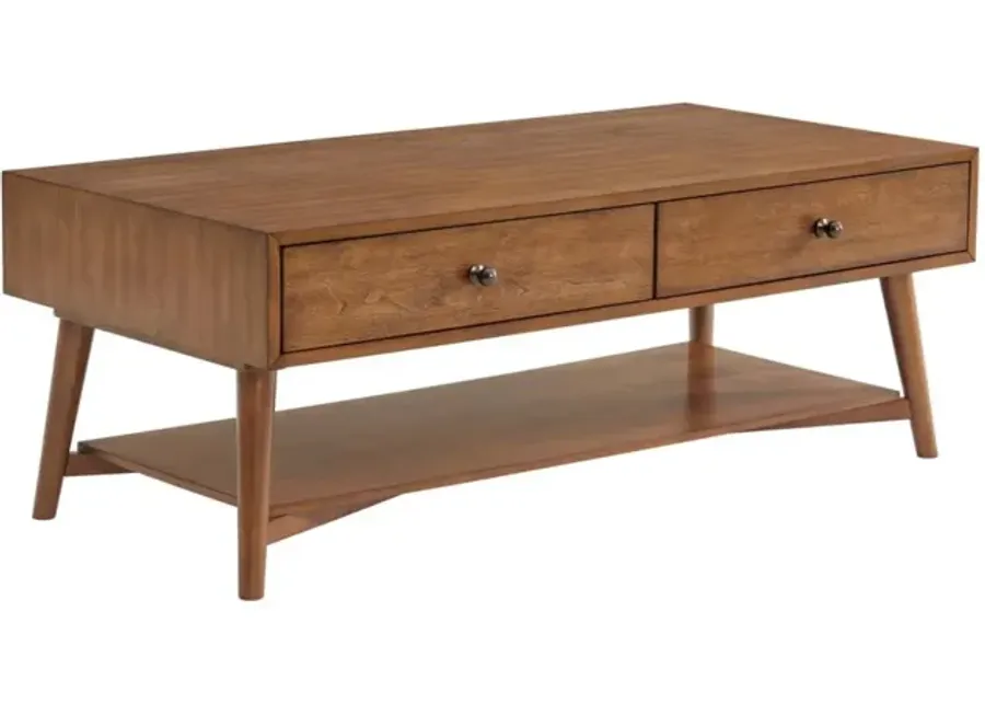 MID CENTURY MODERN 2-DRAWER COFFEE TABLE IN CINNAMON