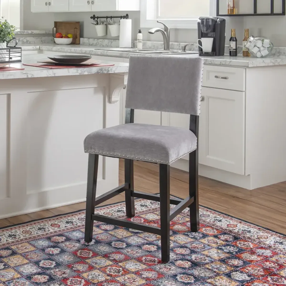 Linon Corey Dark Gray Washed Velvet Counter Stool