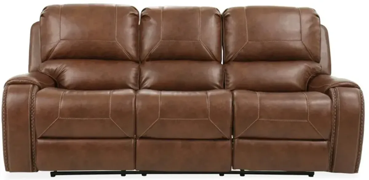 Steve Silver Keily Brown Reclining Sofa Loveseat & Chair Set With Antiqued Brass Nailhead Trim