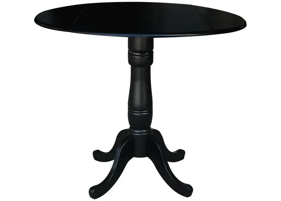 DINING ESSENTIALS 42 INCH DROP LEAF TABLE TOP WITH 36 INCH TRADITIONAL PEDESTAL BASE WITH EXTENSION IN BLACK